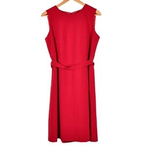 Studio I Red Sleeveless Belted Sheath Dress 8P Midi Tie Waist Women Petite